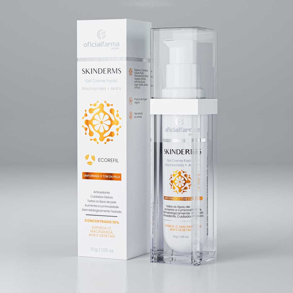 Skinderms - Gel creme de Vitamina C  + AHAs e Niacinamida - Anti Idade  30g