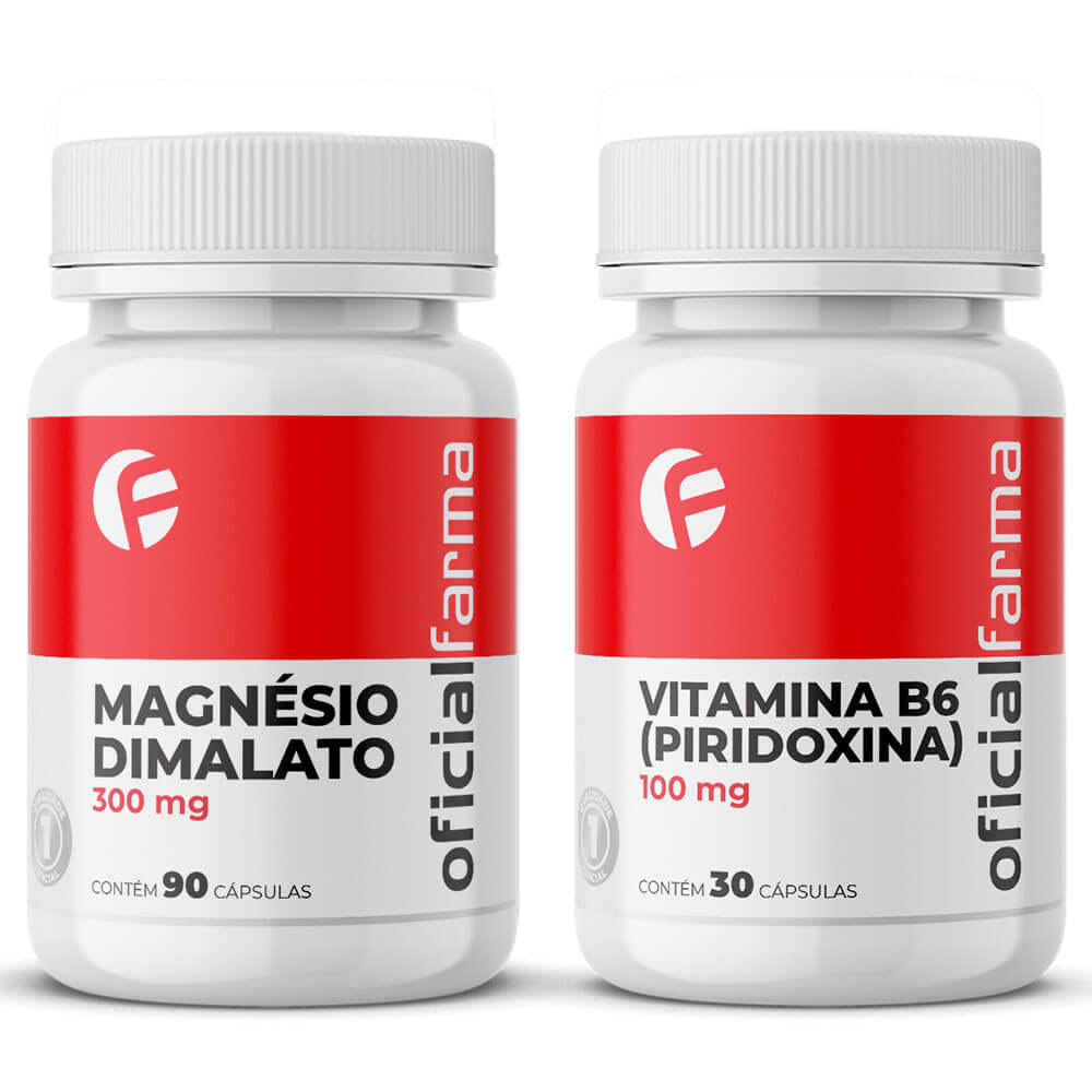Magn&eacute;sio Dimalato 300mg 90 C&aacute;psulas + Vitamina B6 (Piridoxina) 100mg 30 C&aacute;psulas