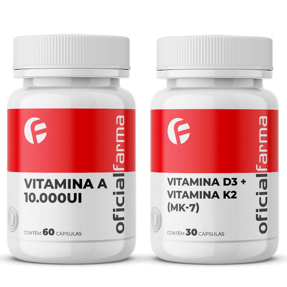 Sa&uacute;de dos olhos e ossos - Vitamina D3 + Vitamina K2 (Mk-7) + Vitamina A 